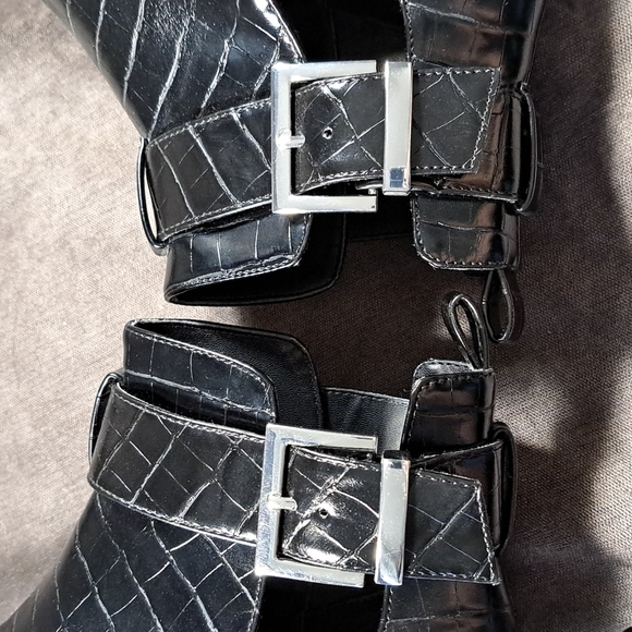 Zara Black Faux Leather Western Style Open Ankle Pointed Toe Boots VG EU 39 US 8 - Picture 15 of 16